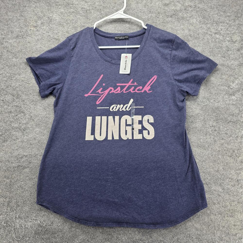 Recycled Karma Shirt Womens XL Blue Lipstick And Lunges Workout Graphic Tee Top